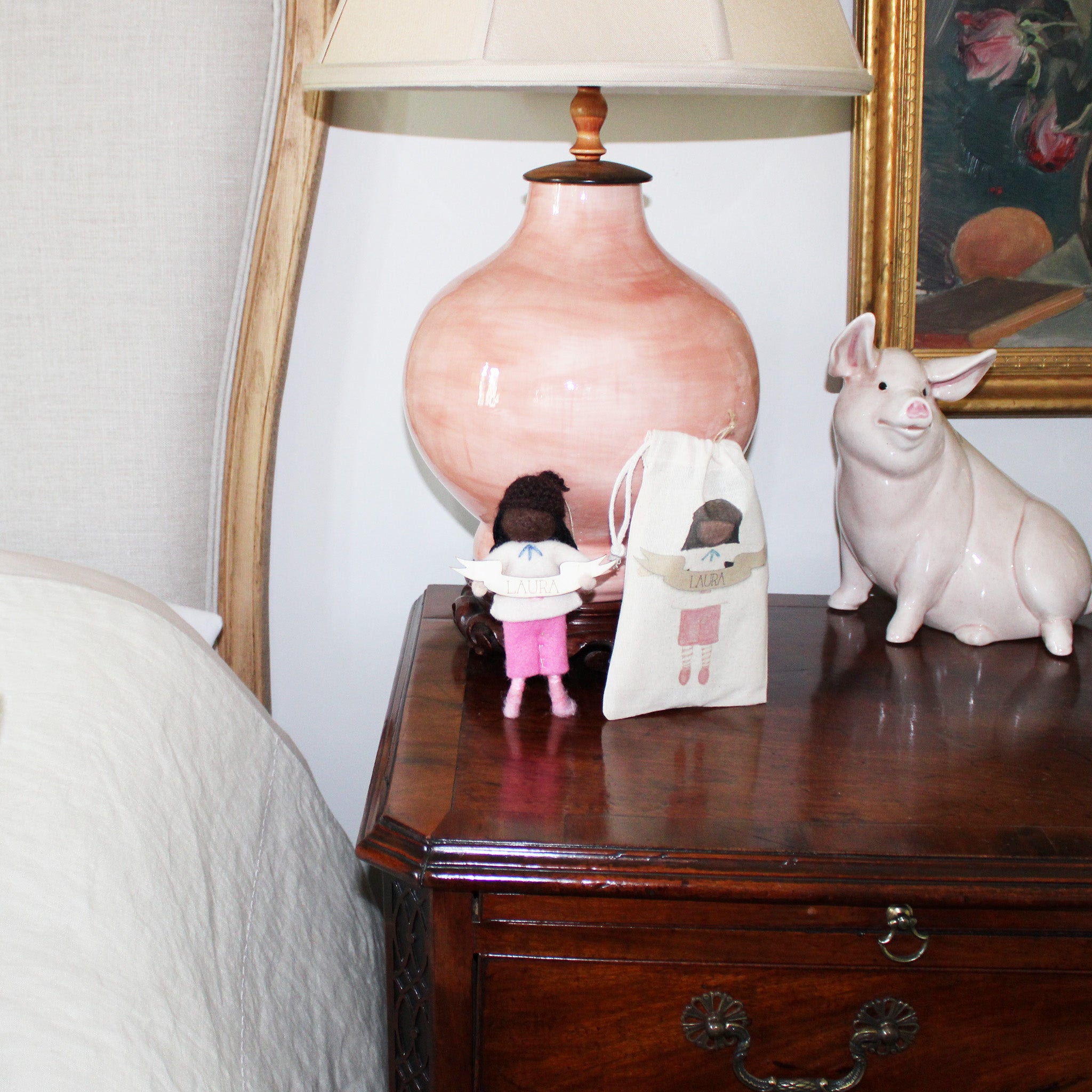 Girl Felted Wood Ornament Personalized