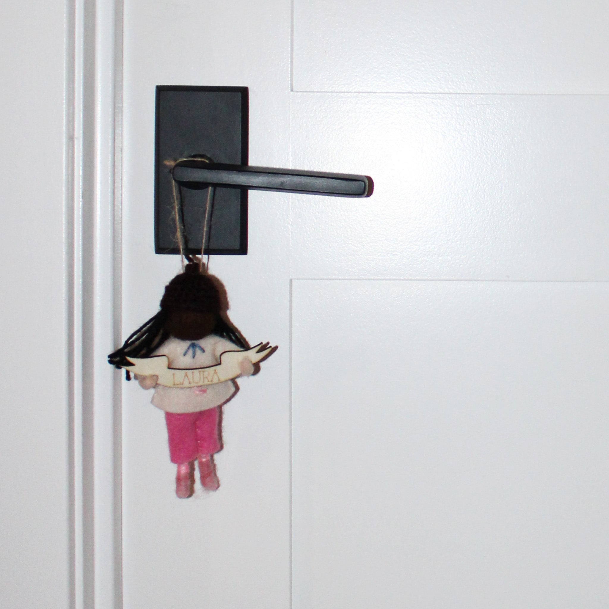 Girl Felted Wood Ornament Personalized