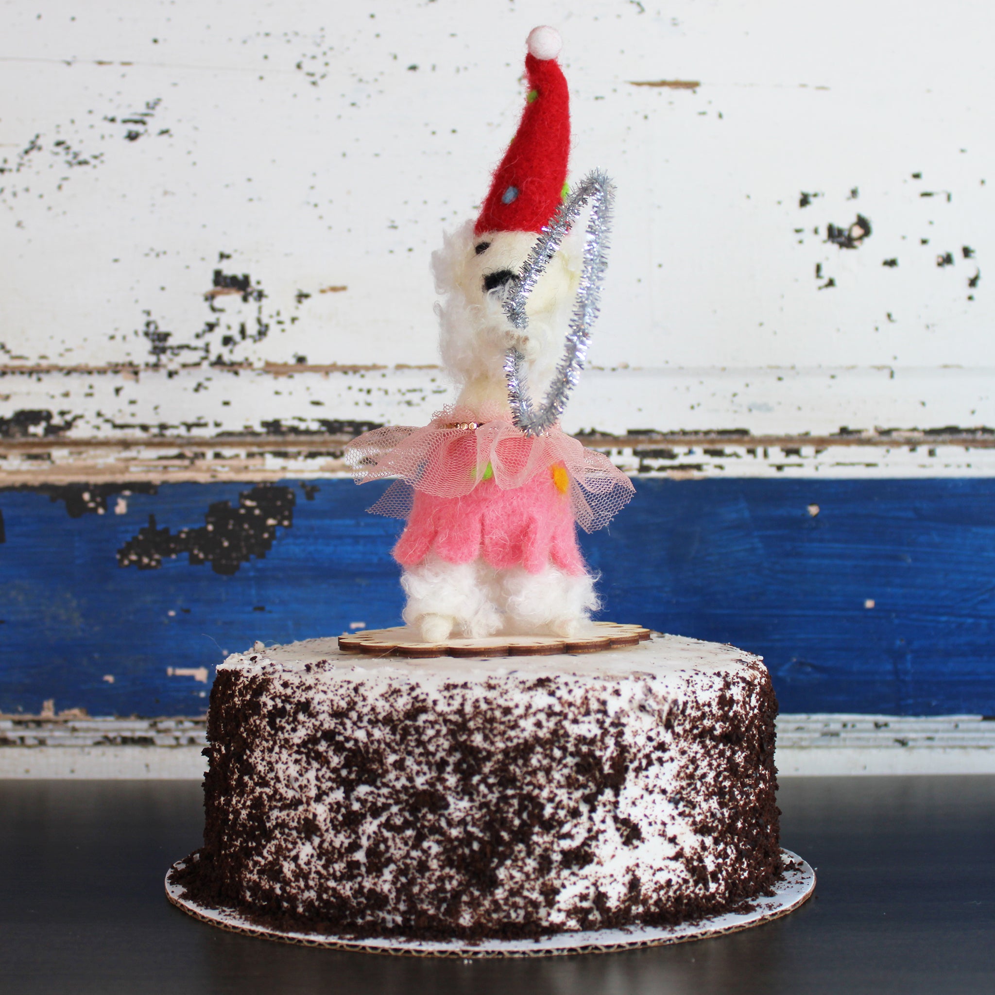 LIMITED QUANTITY Felted Wool Circus Poodle Happy Birthday Cake Topper