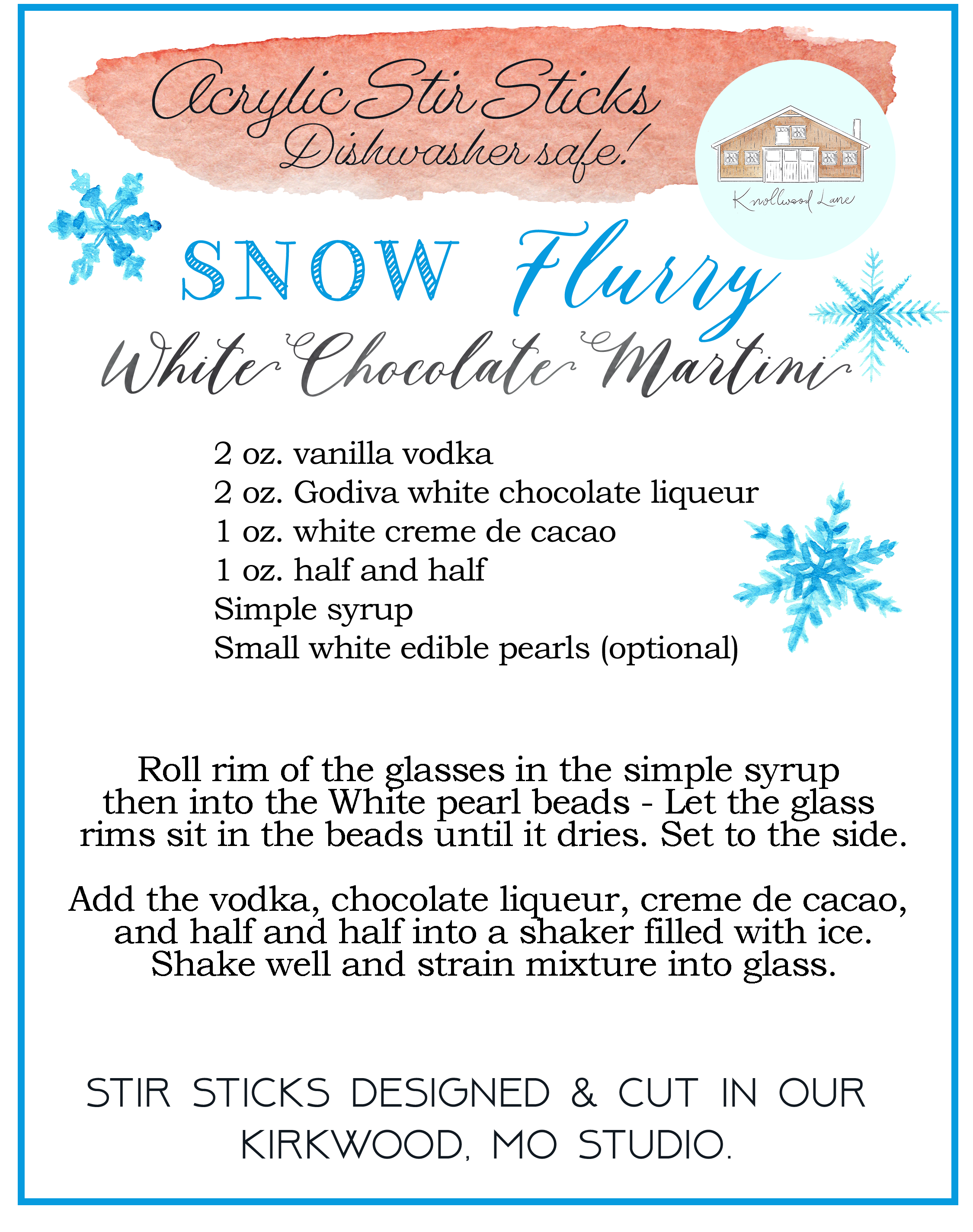 Winter Snowflake Martini Acrylic Stir Sticks