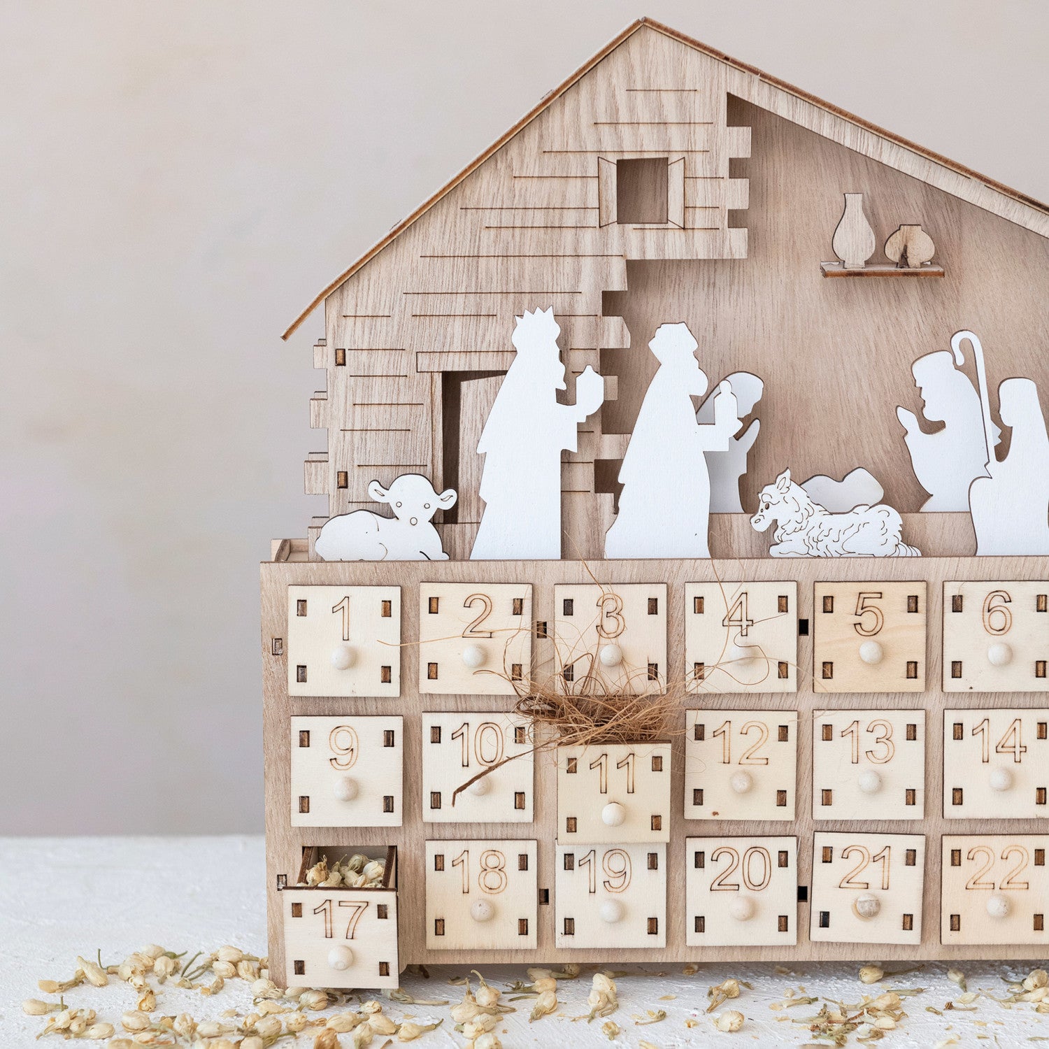 Unfinished Wooden Christmas Nativity Advent Calendar with LED lights| Family Heirloom| Christmas Countdown| Days Until Christmas