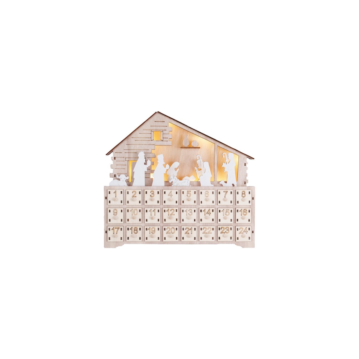 Unfinished Wooden Christmas Nativity Advent Calendar with LED lights| Family Heirloom| Christmas Countdown| Days Until Christmas