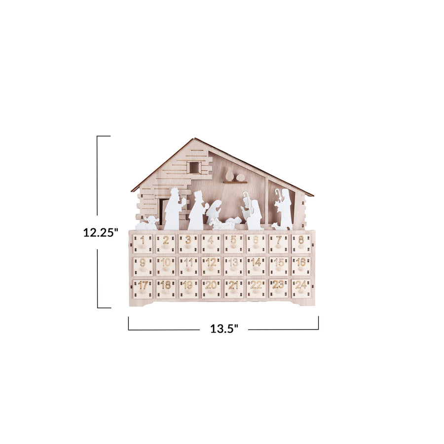 Unfinished Wooden Christmas Nativity Advent Calendar with LED lights| Family Heirloom| Christmas Countdown| Days Until Christmas