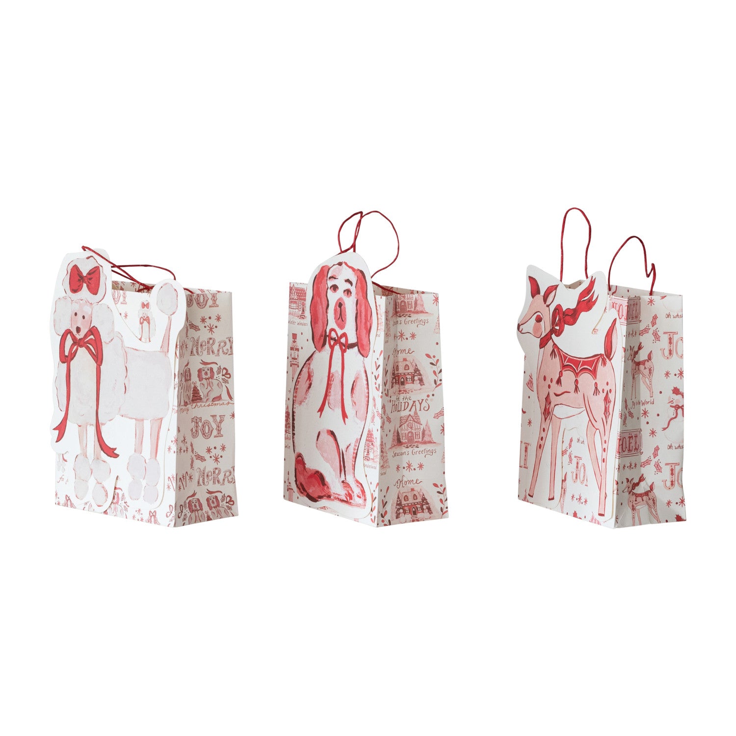 Christmas Animal Paper Gift Bag Set | Poodle, Spaniel & Deer