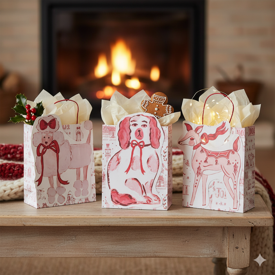 Christmas Animal Paper Gift Bag Set | Poodle, Spaniel & Deer
