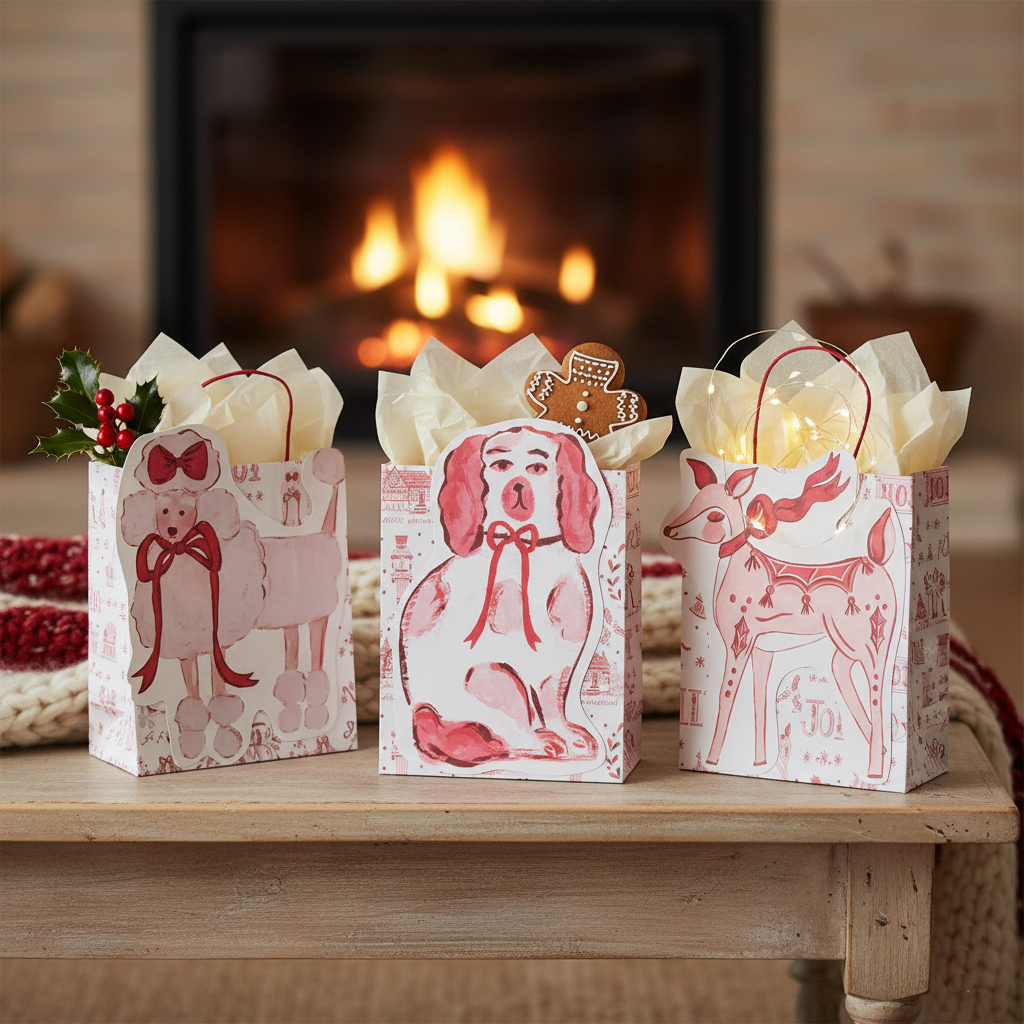 Christmas Animal Paper Gift Bag Set | Poodle, Spaniel & Deer