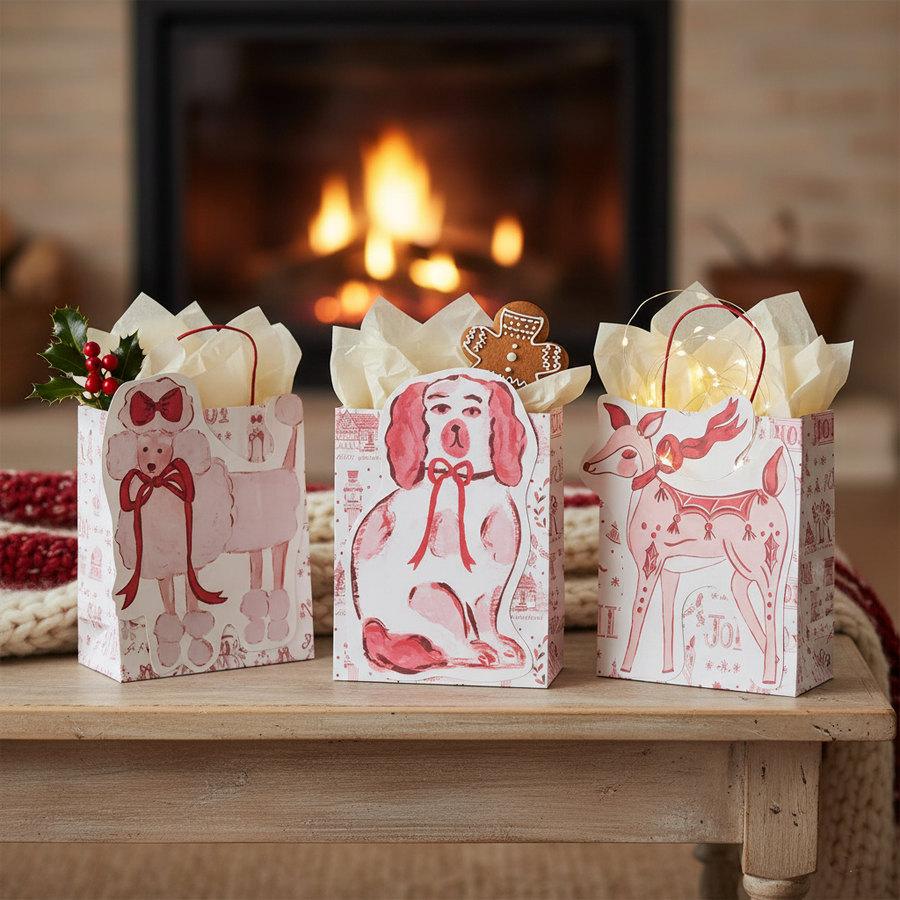 Christmas Animal Paper Gift Bag Set | Poodle, Spaniel & Deer