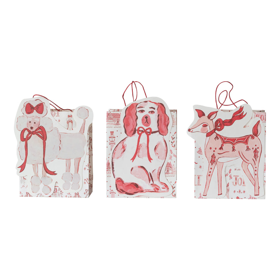 Christmas Animal Paper Gift Bag Set | Poodle, Spaniel & Deer