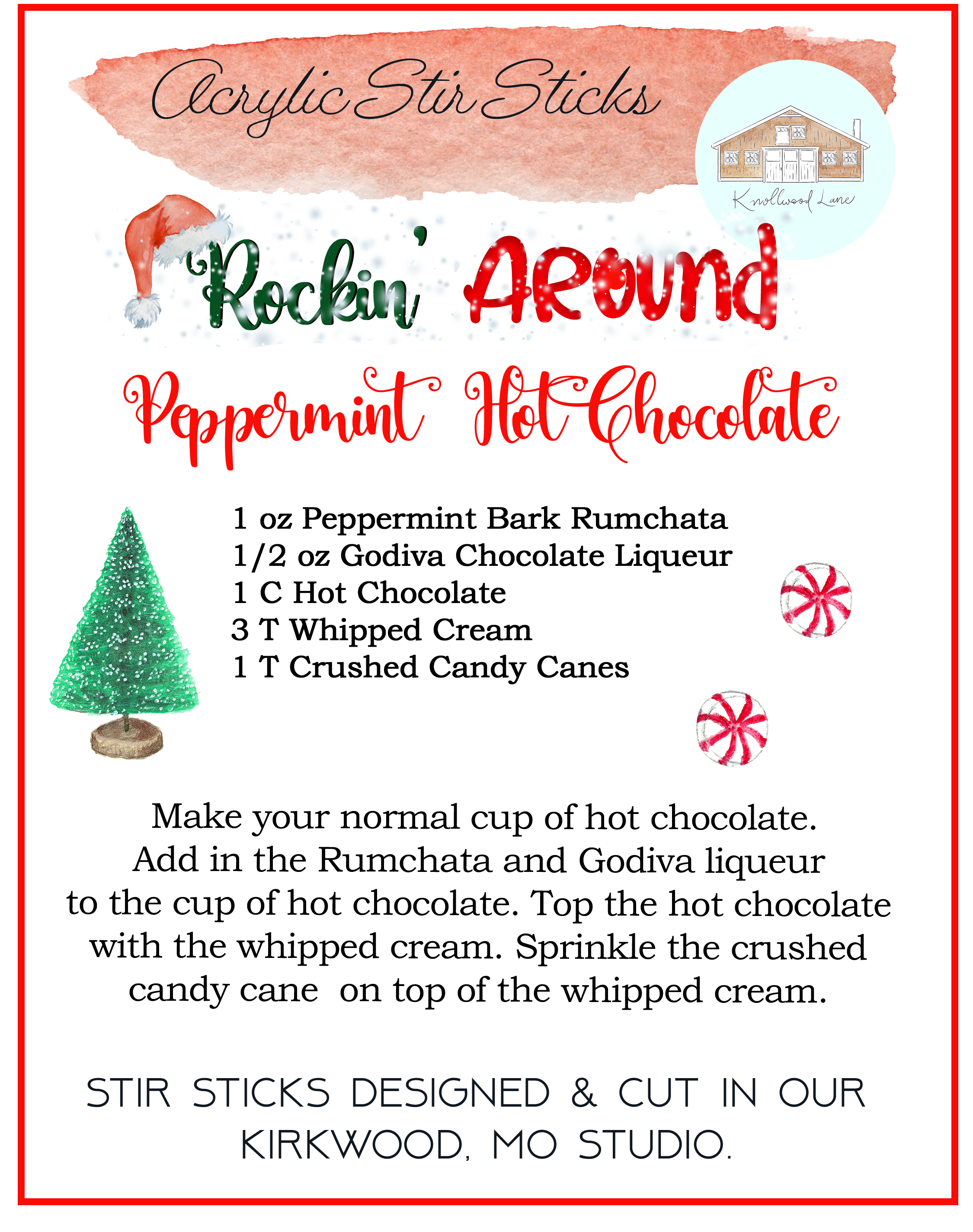 Rockin' Around Peppermint Hot Chocolate Acrylic Stir Sticks