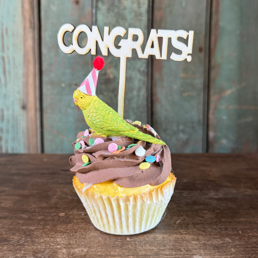 Congrats Wood Cake Cupcake Topper