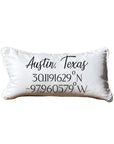 Geographical Coordinates (of your City or Town) Lumbar White Pillow with Piping