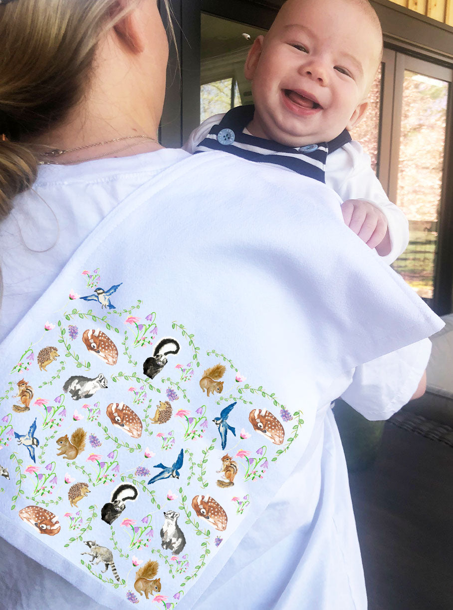 Woodland Animals & Flowers Burp Cloth