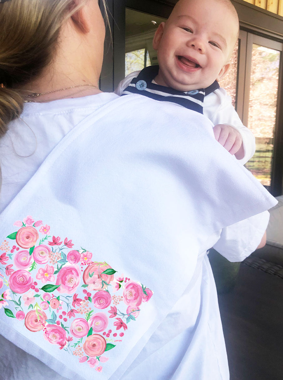 Pink Floral Burp Cloth