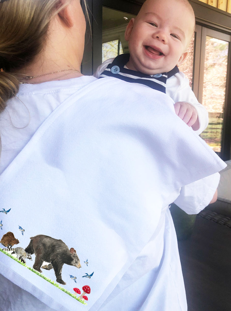 Woodland Walk Mushrooms Burp Cloth