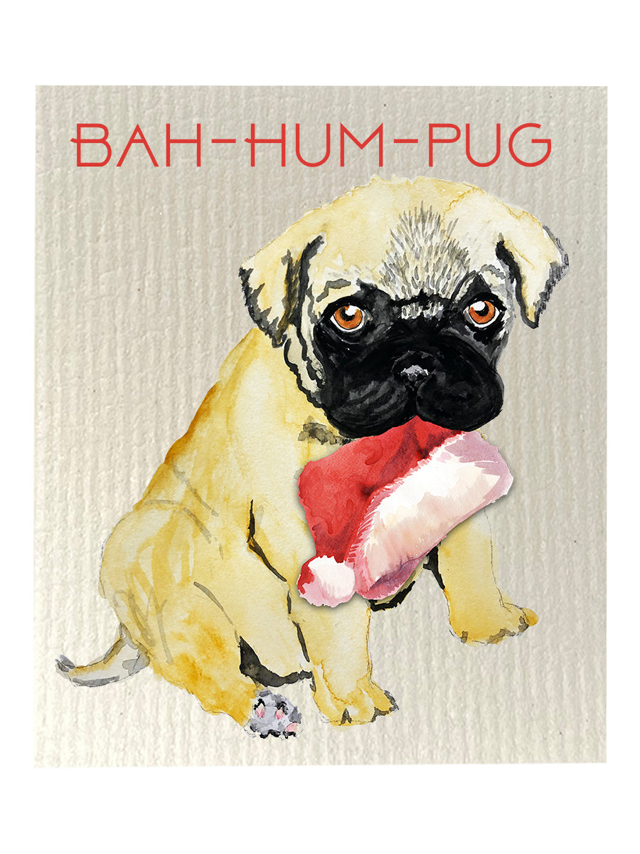 Bah Hum Pug -  Bio-degradable Cellulose Dishcloth Set of 2