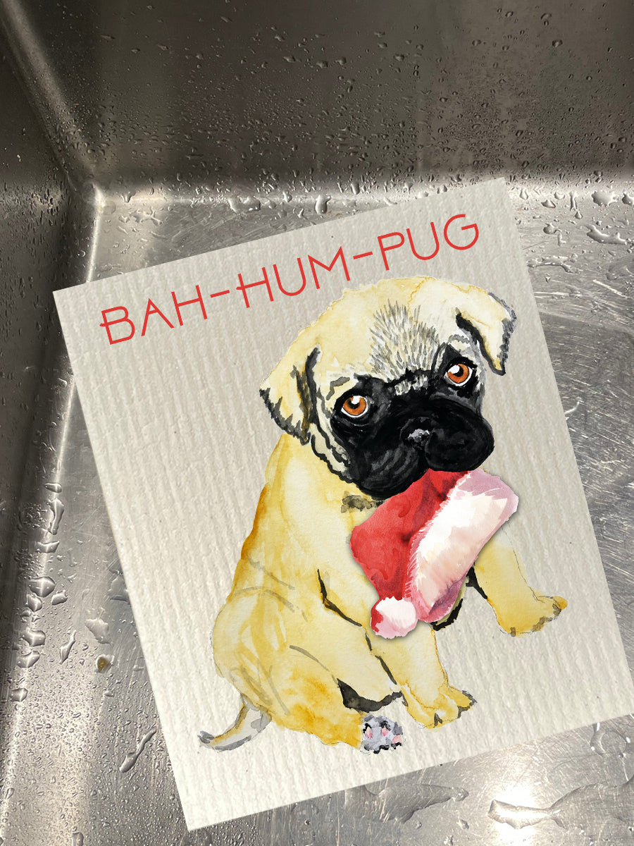 Bah Hum Pug Dishcloth Set