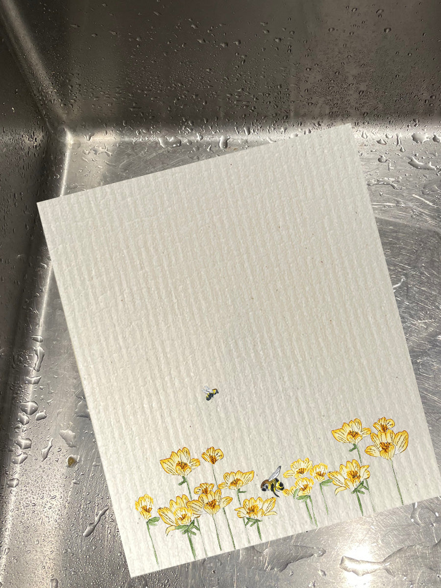 Bees on Flowers Dishcloth Set