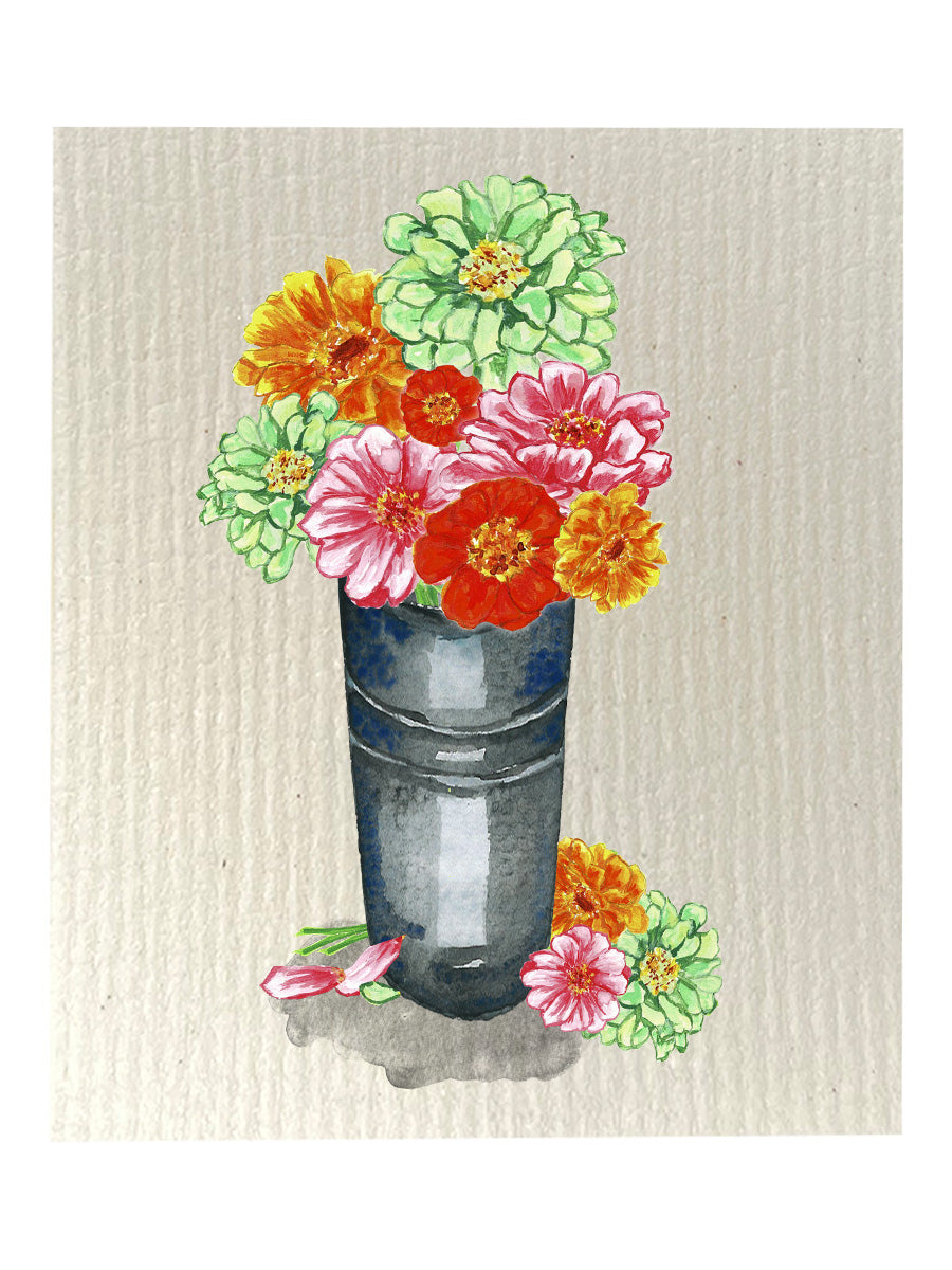 Bucket of Zinneas Dishcloth Set