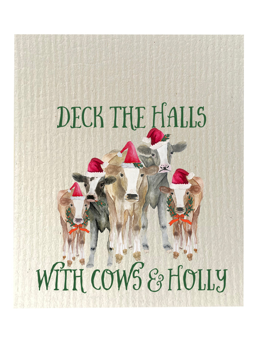 Cows and Holly Dishcloth Set