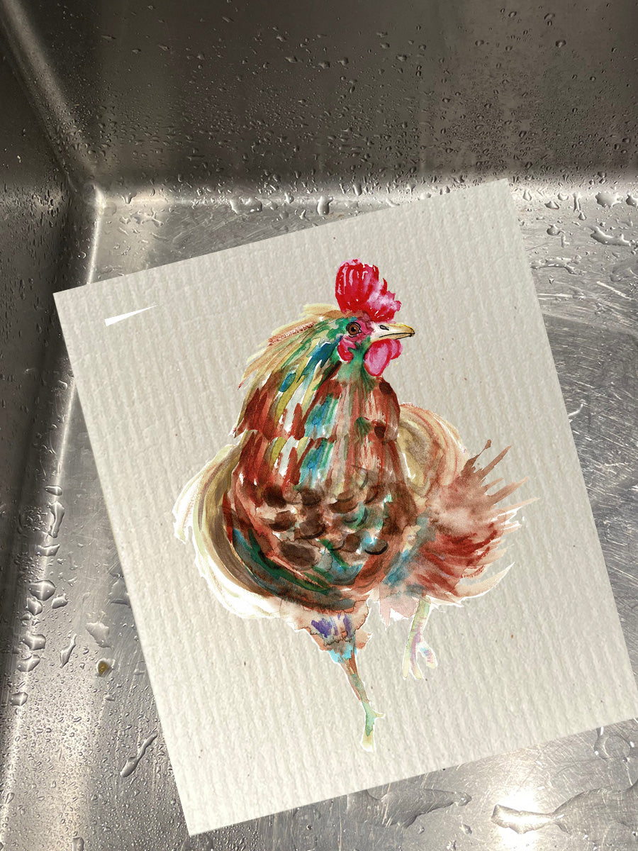 Colorful Watercolor Chicken Dishcloth Set