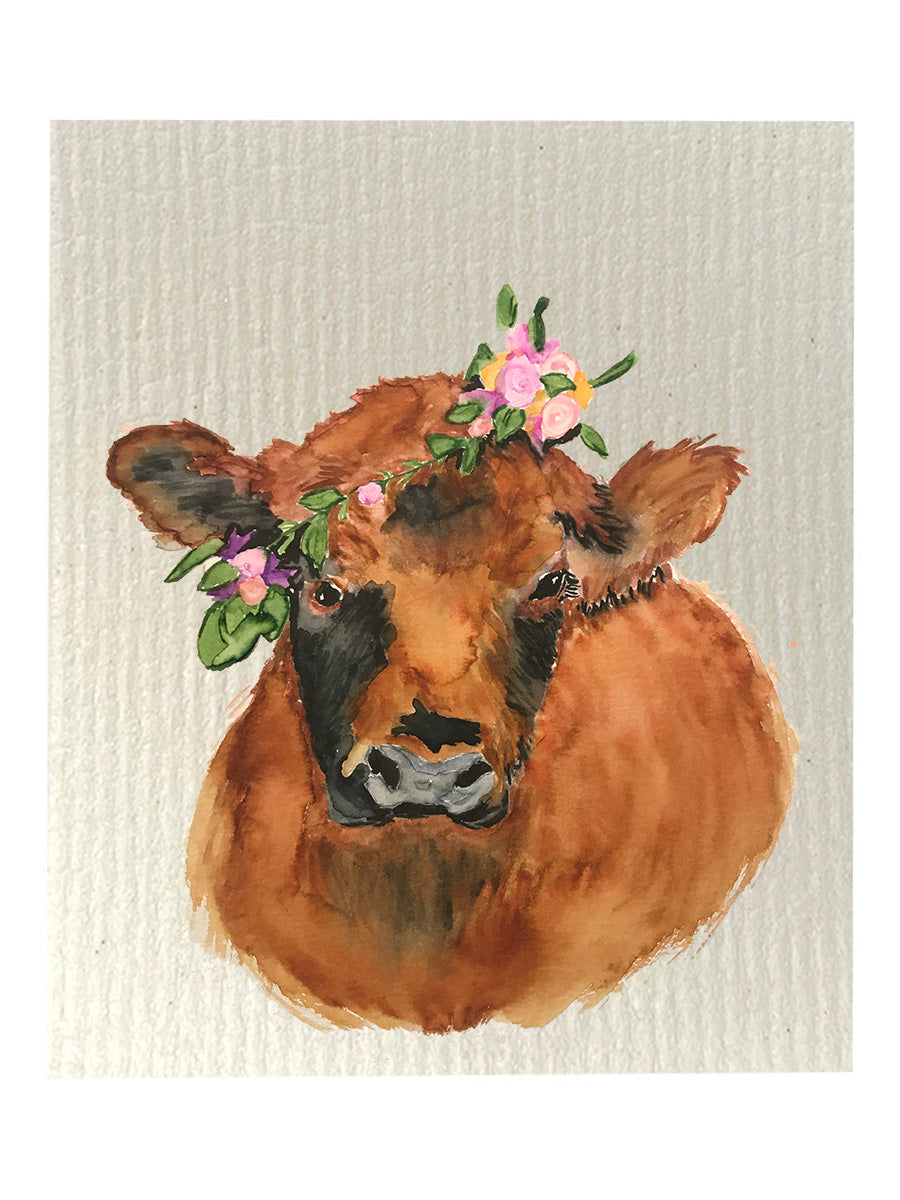 Floral Red Cow Dishcloth Set