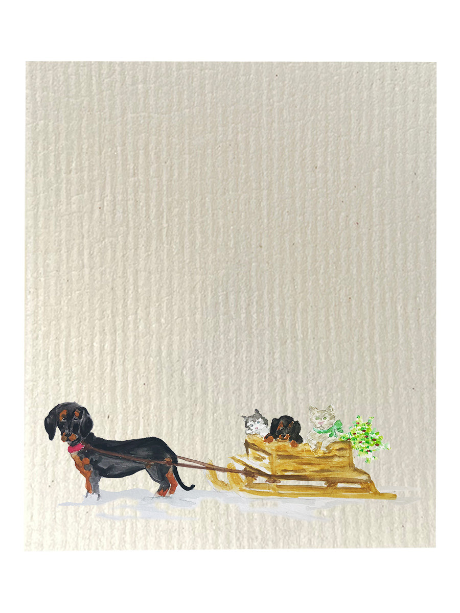 Dog Cat Sled Dishcloth Set
