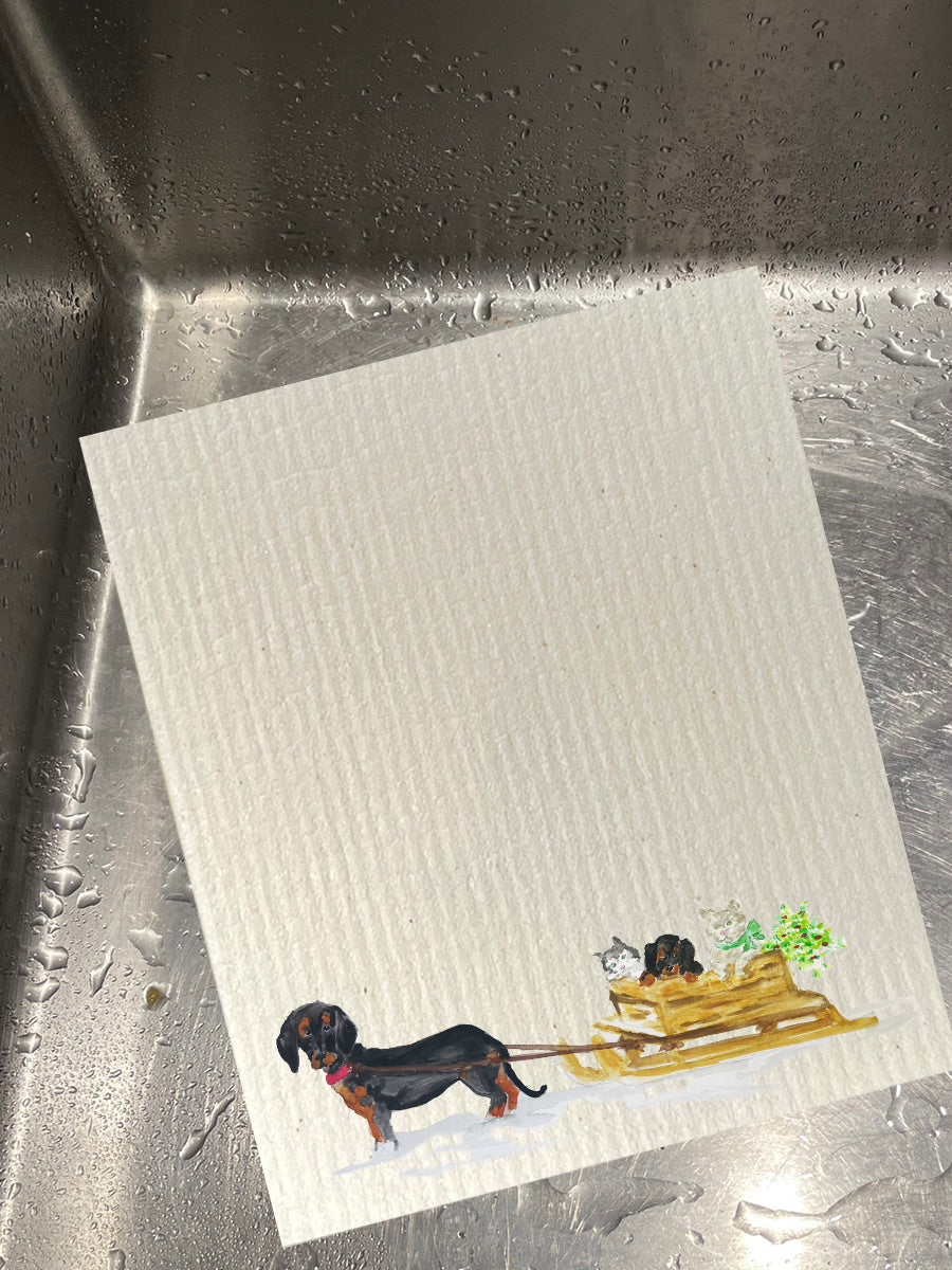 Dog Cat Sled Dishcloth Set