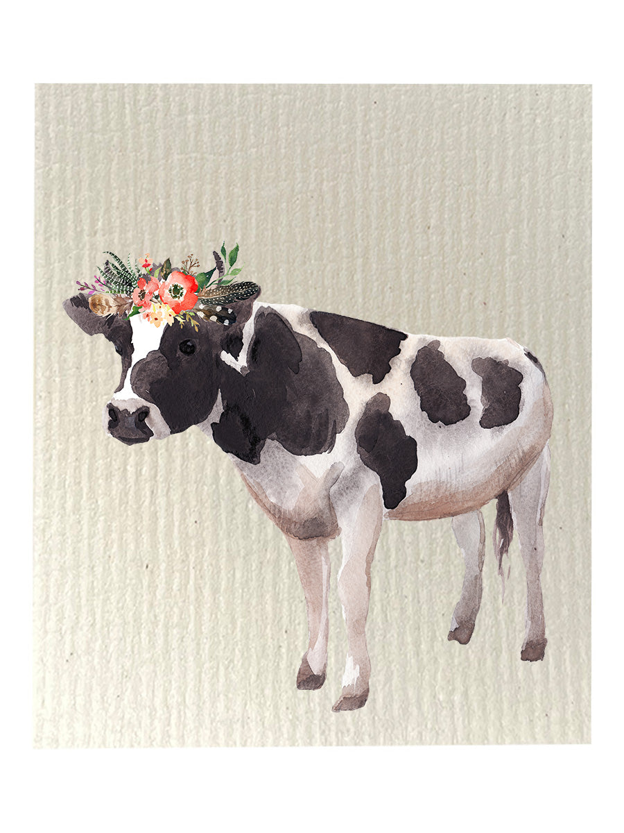 Floral Cow Dishcloth Set