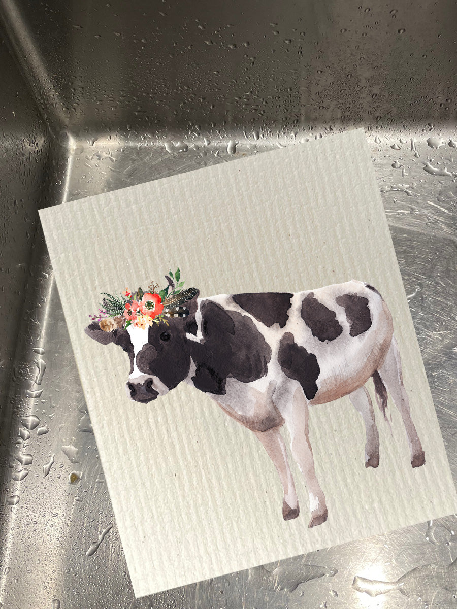 Floral Cow Dishcloth Set