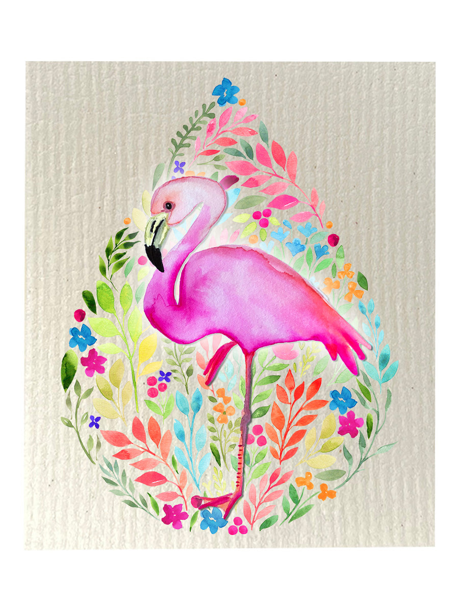 Floral Flamingo Dishcloth Set