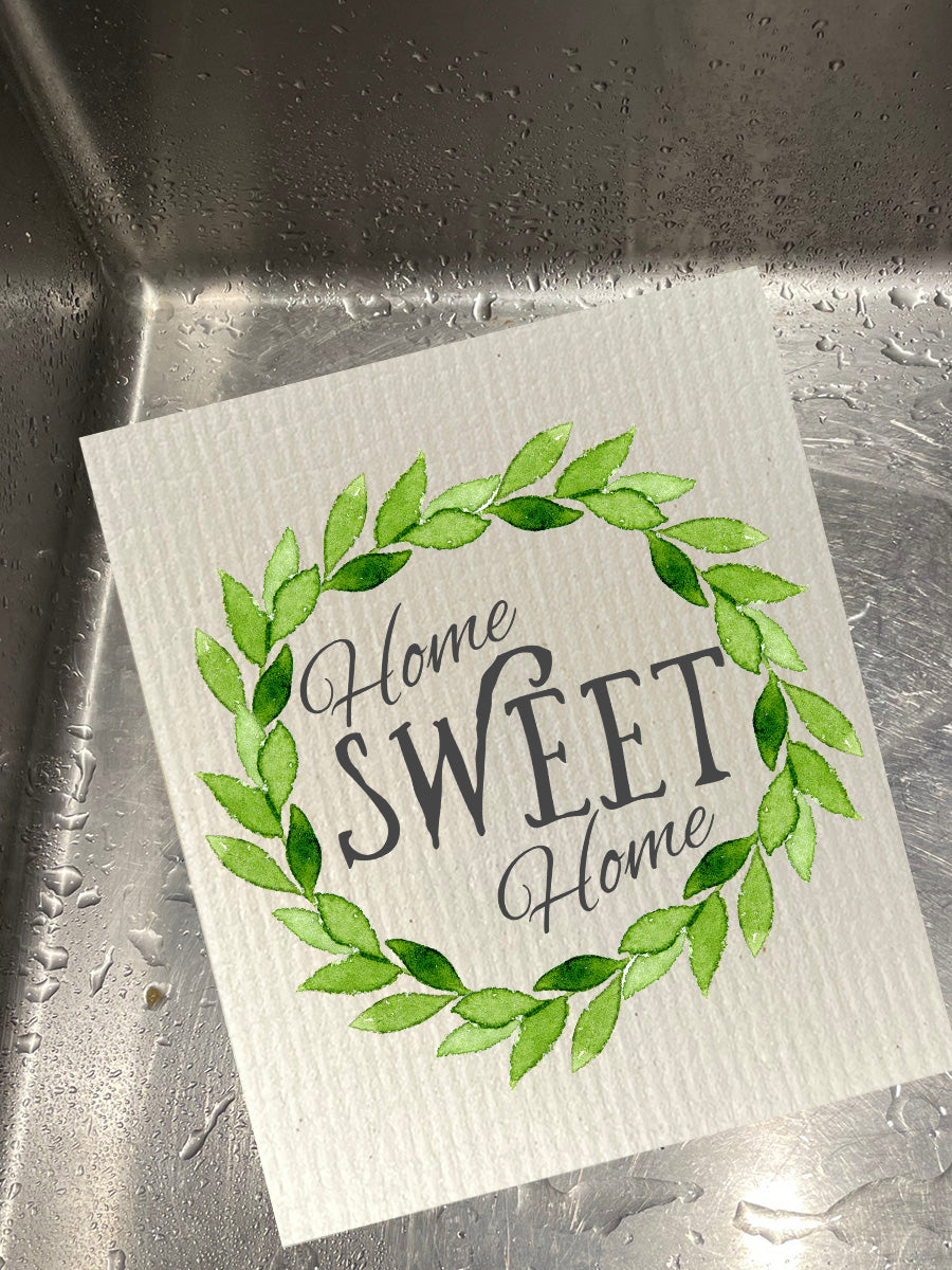 Home Sweet Home Wreath Bio-degradable Cellulose Dishcloth Set of 2