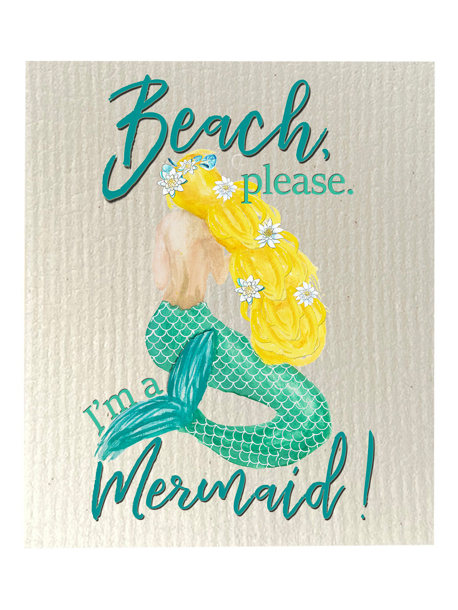 Beach Please, I'm A Mermaid Bio-degradable Cellulose Dishcloth Set of 2
