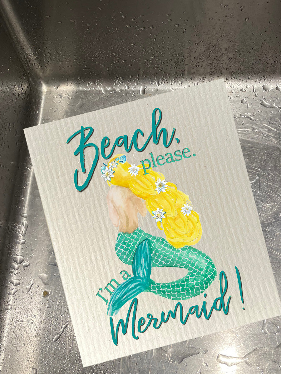 Beach Please, I'm A Mermaid Bio-degradable Cellulose Dishcloth Set of 2