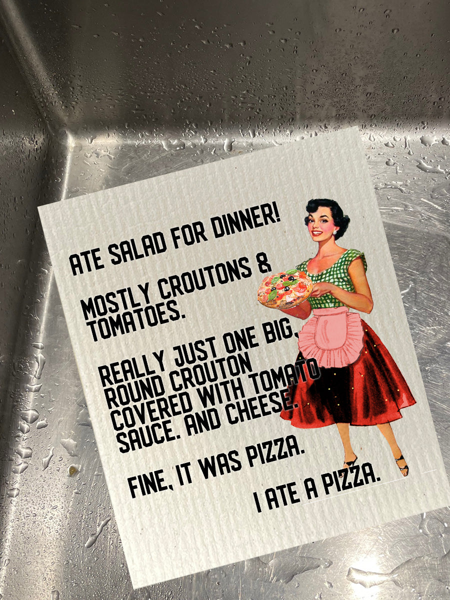 I Ate A Pizza Bio-degradable Cellulose Dishcloth Set of 2