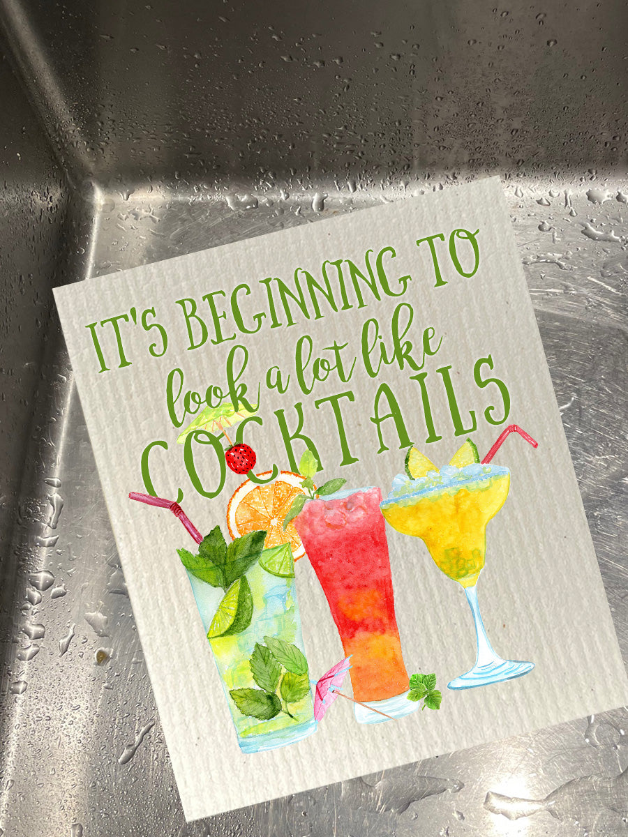 Look A Lot Like Cocktails Bio-degradable Cellulose Dishcloth Set of 2