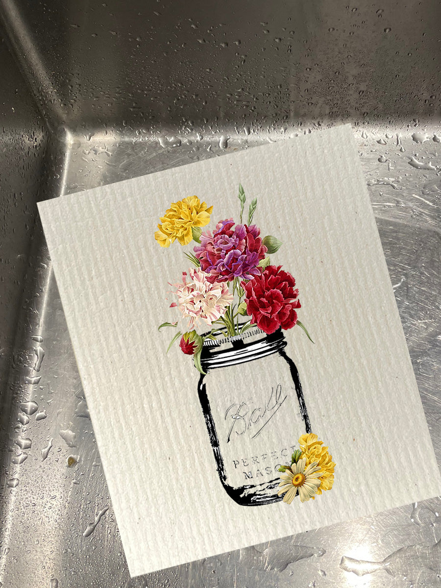 Floral Mason Jar Dishcloth Set