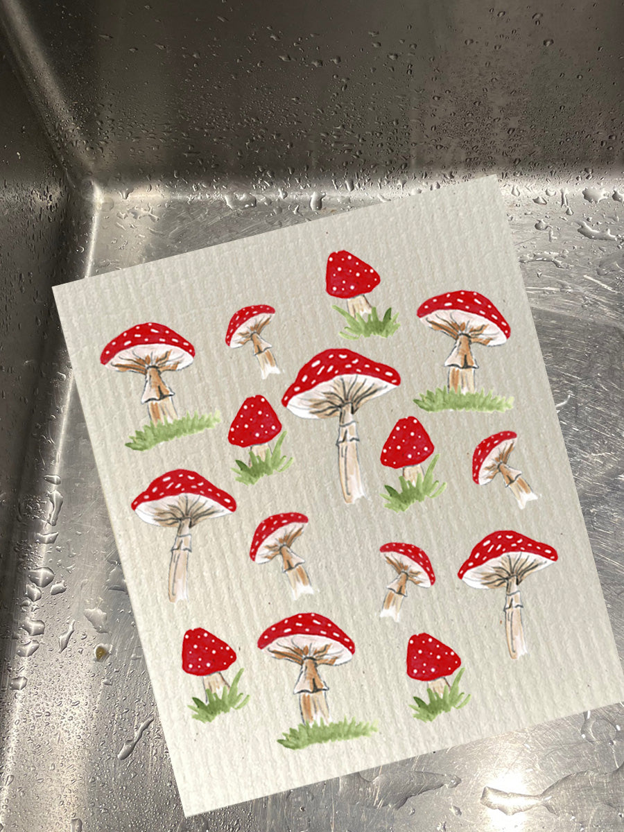 Mushroom Collage Bio-degradable Cellulose Dishcloth Set of 2