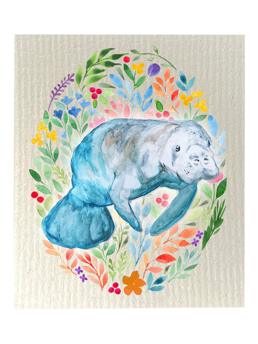 Floral Manatee Dishcloth Set