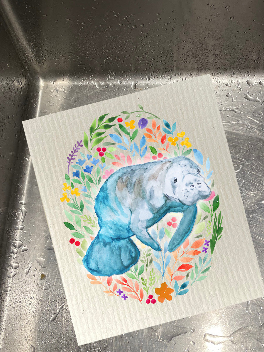 Floral Manatee Dishcloth Set
