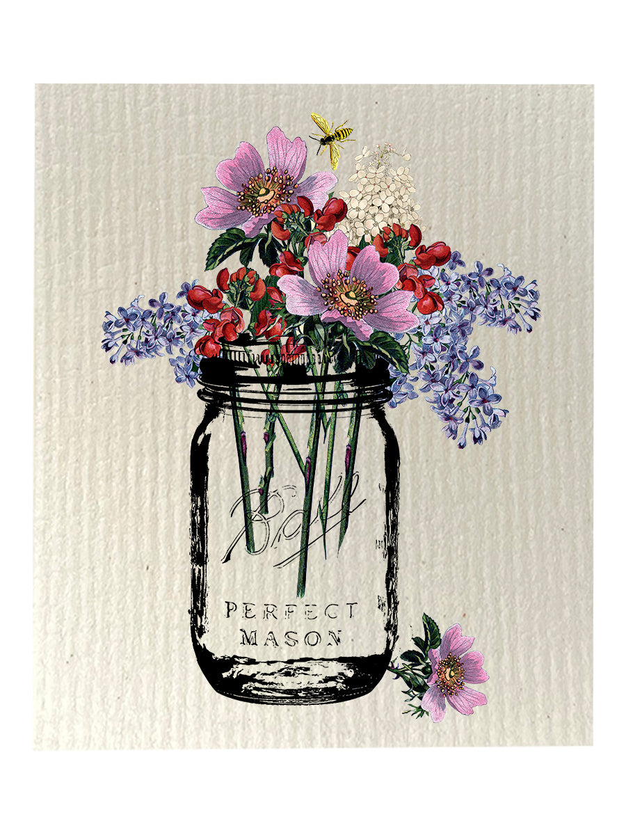 Mason Jar With Bee Dishcloth Set