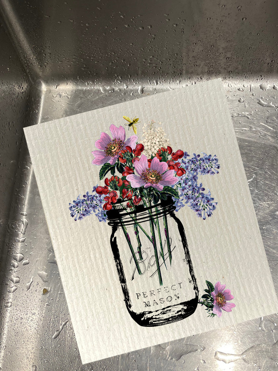 Mason Jar With Bee Dishcloth Set