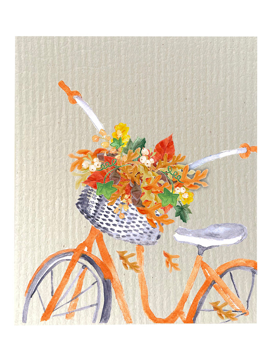 Orange Bike With Basket Dishcloth Set