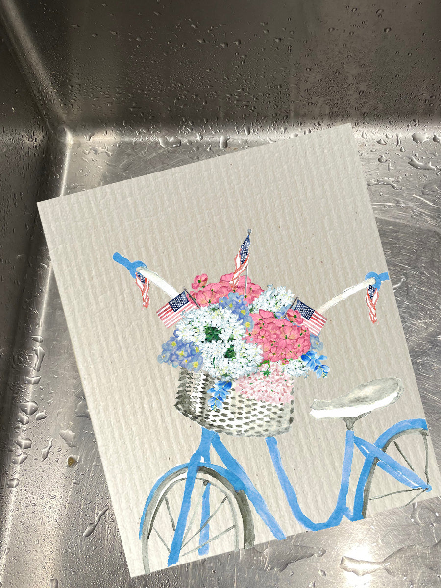 Blue Patriotic Basket Dishcloth Set