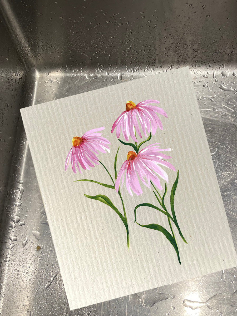 Pink Coneflowers Dishcloth Set