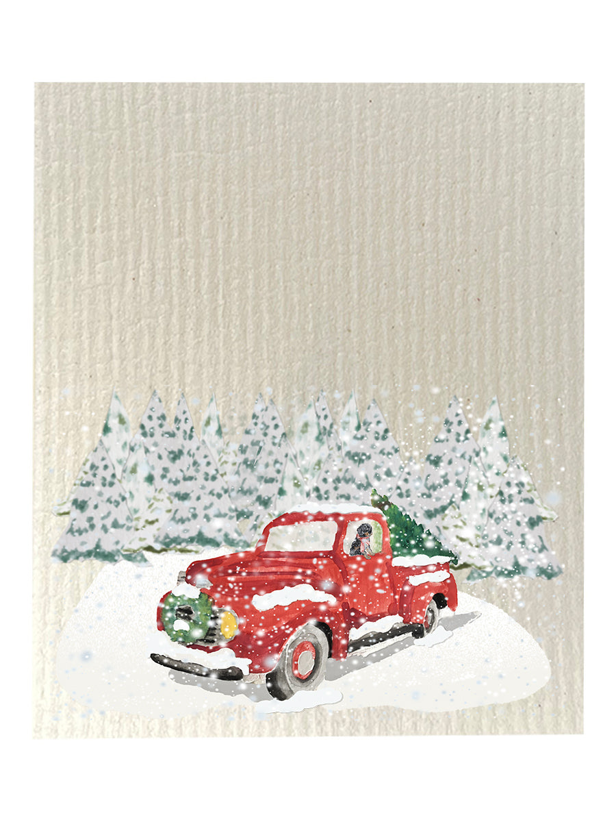 Red Christmas Truck Dishcloth Set