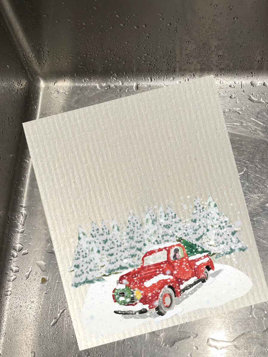 Red Christmas Truck Dishcloth Set