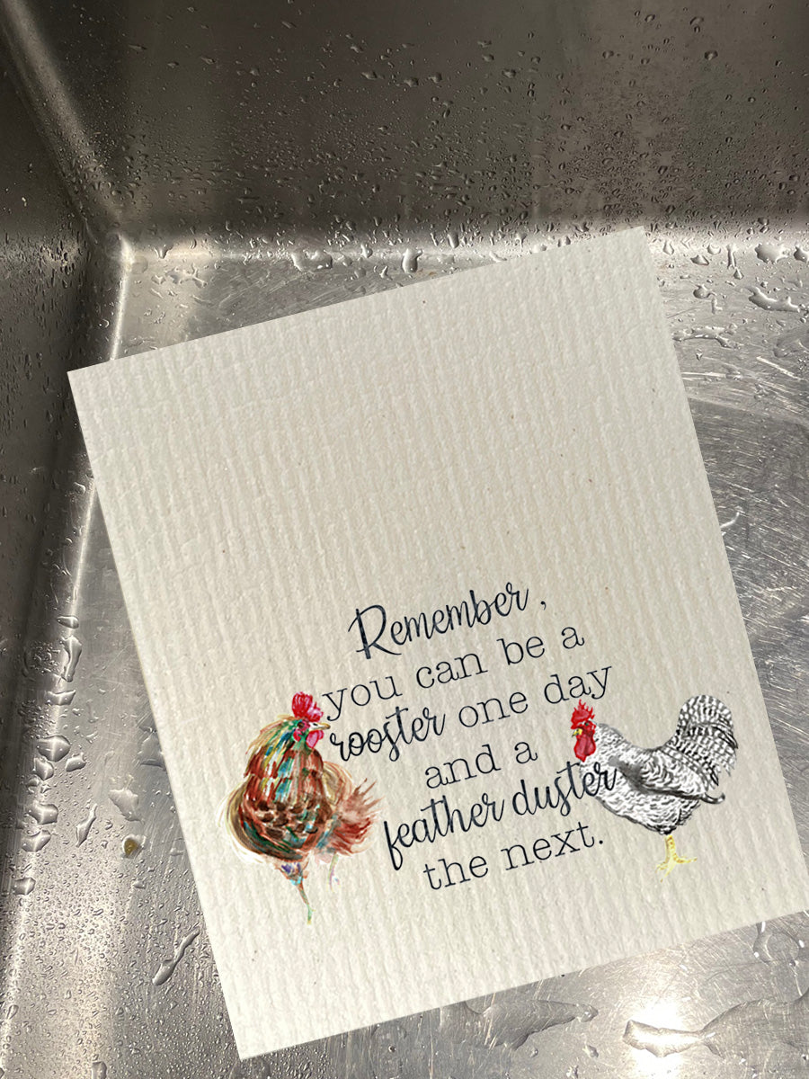 Rooster Feather Duster Dishcloth Set