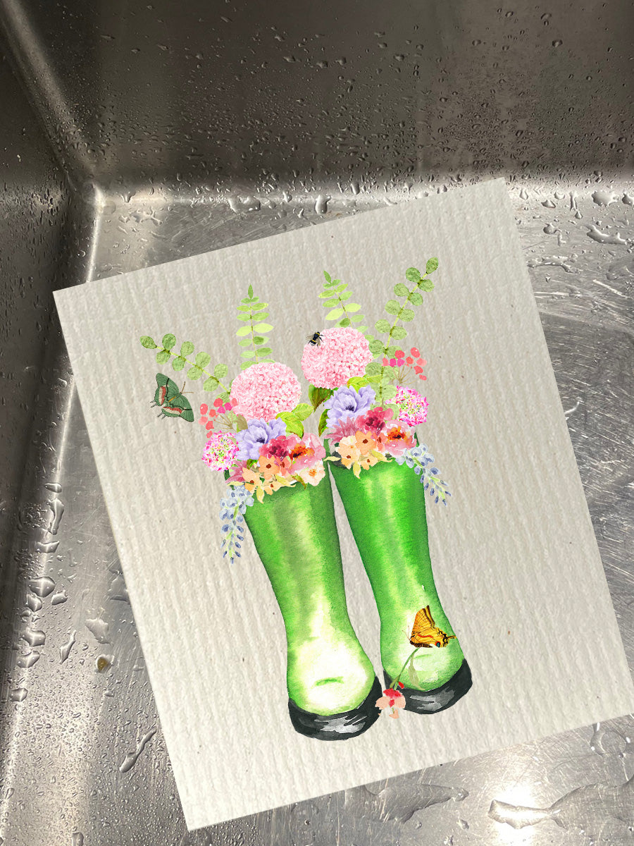 Green Floral Rainboots