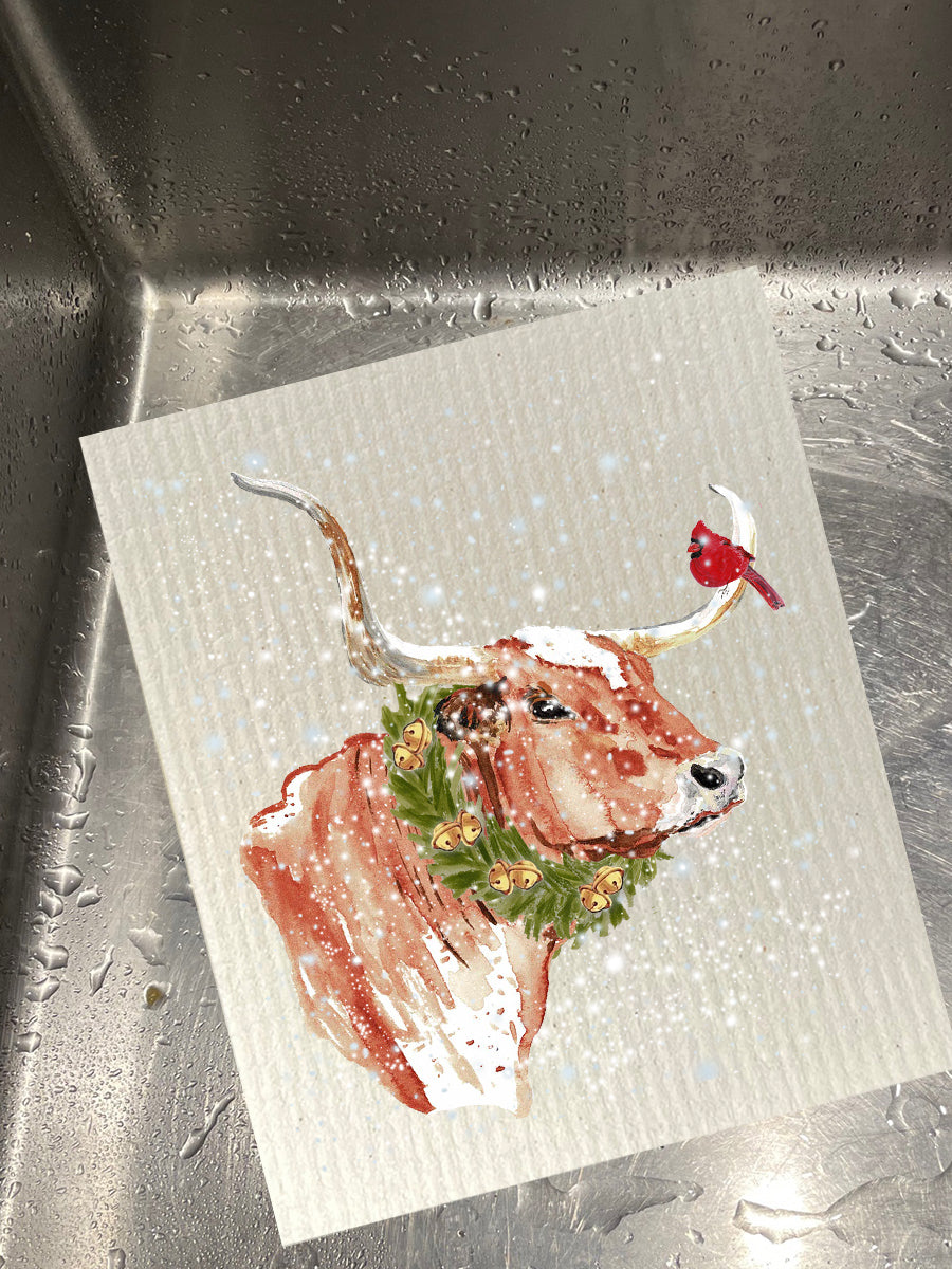 Snowy Longhorn Dishcloth Set