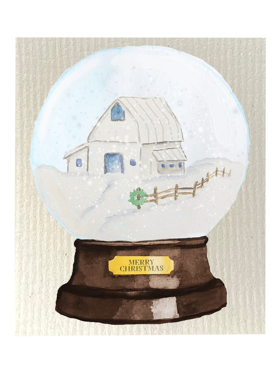 Snow Globe White Barn -  Bio-degradable Cellulose Dishcloth Set of 2